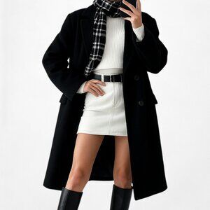 Vintage Pierre Cardin Black Gray Plaid Checkered Print Fringe Scarf